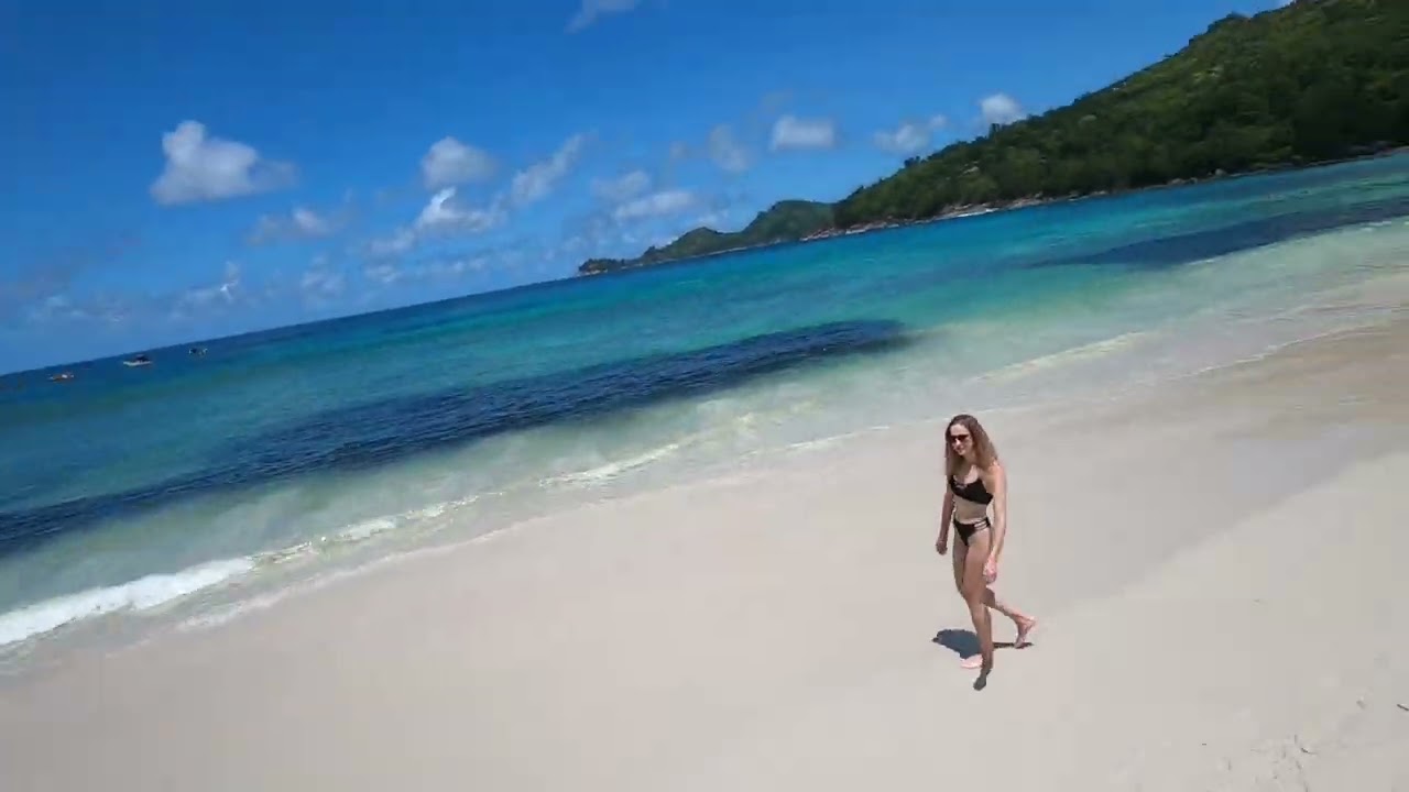 Beautiful fly on FPV drone on Takamaka beach, Mahe island, Seychelles | RAW footage