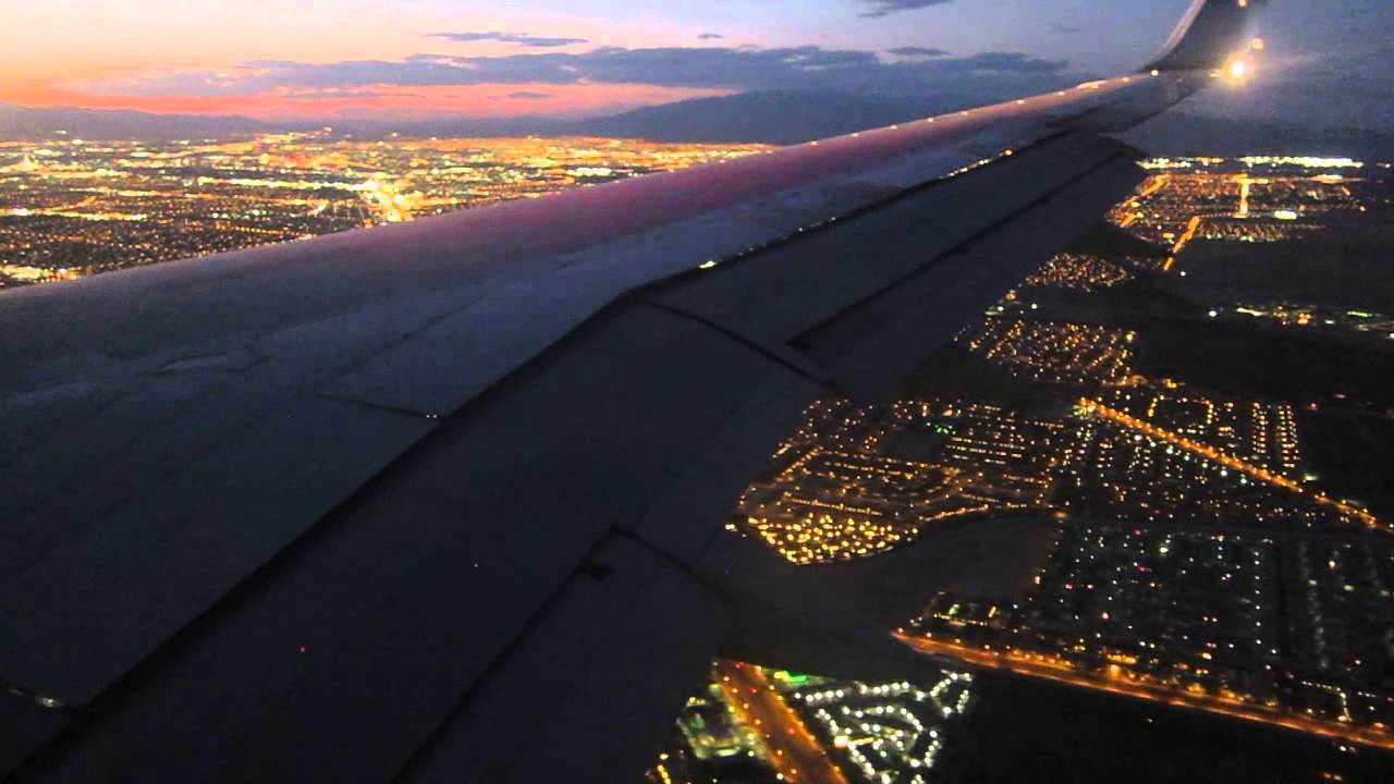 Gorgeous views from plane, landing in Las Vegas, NV at dusk