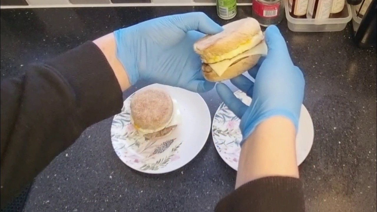 Breakfast style egg, sausage and cheese muffin.