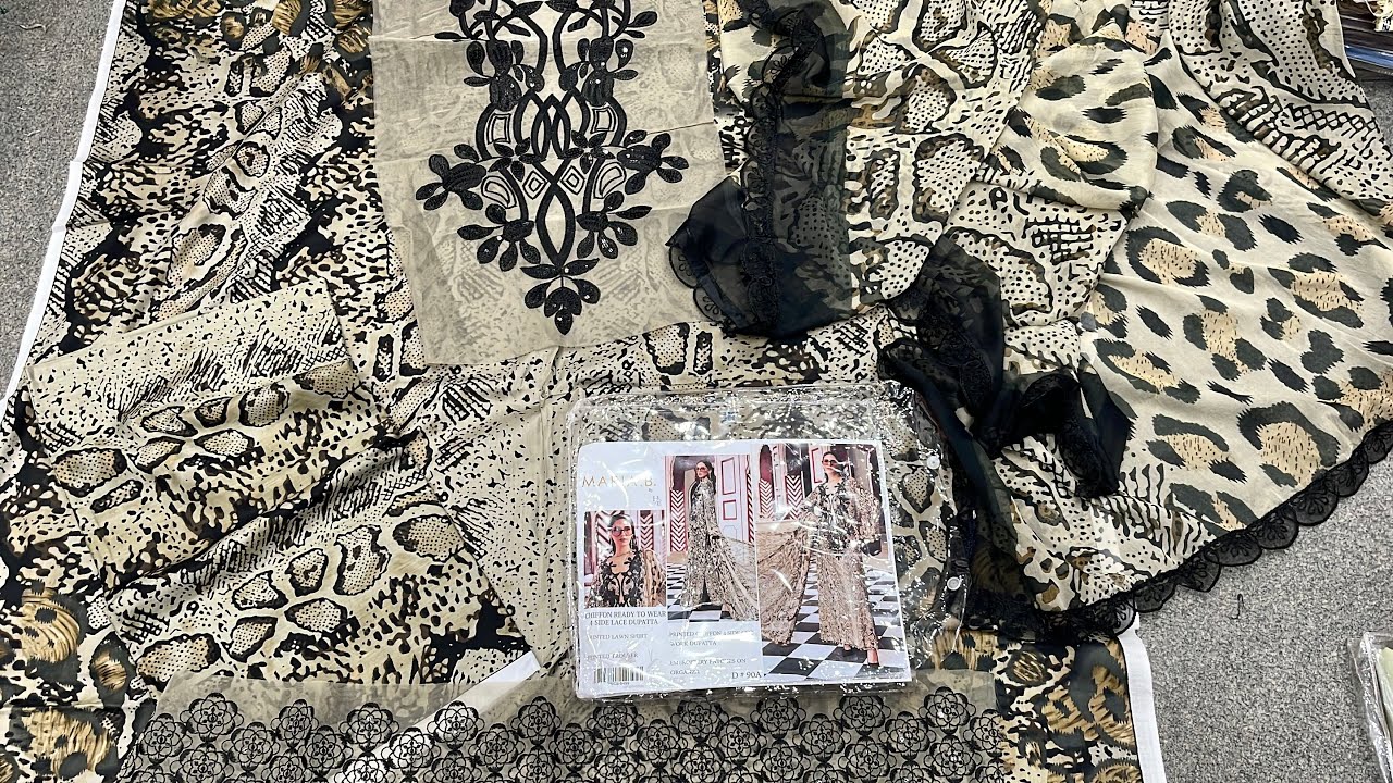 Khaddi -sapphire -mix brand lawn 3PC unstitched | Applic daman Embroidery suits |with Patches Work |