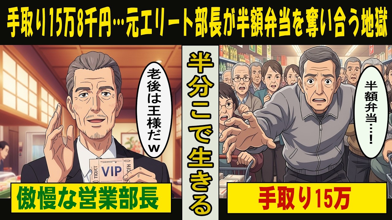 【漫画】手取り15万8千円の絶望の老後。毎晩半額弁当を奪い合う元部長のリアル