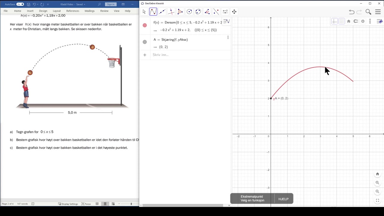 Funksjoner - Eksamensoppgave 2018 GeoGebra[Graftegner] - EKSTREMALPUNKT