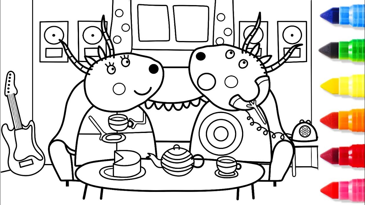 Drawing and Coloring Peppa Pig Madame Gazelle to Learn Colors | Learn To Color | VOVING COLORING