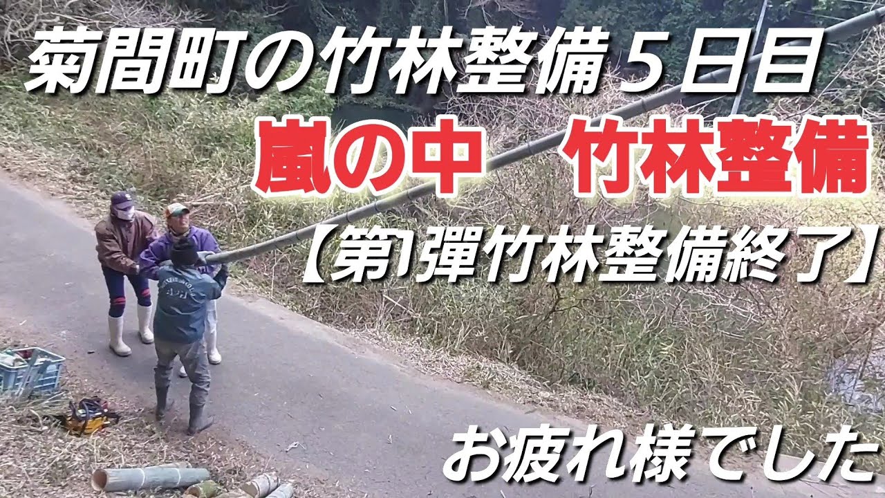 菊間町の竹林整備５日目　嵐の中　竹林整備　【第1彈竹林整備終了】お疲れ様でした。