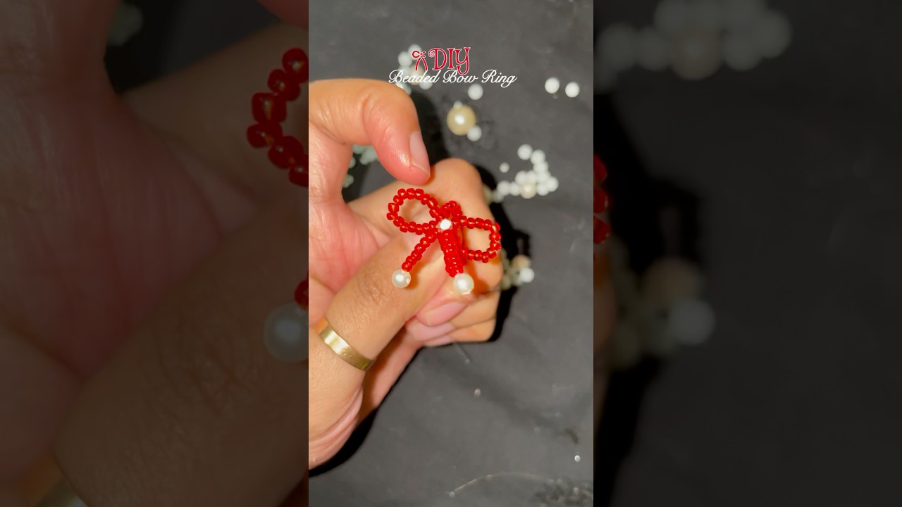 DIY Cutest Bow Ring🎀| #tutorial #beads #youtubeshorts #beadedring #diy