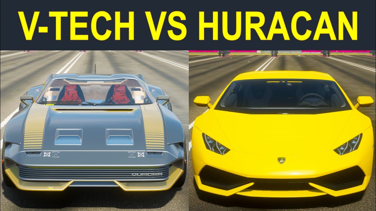 Forza Horizon 4: Cyberpunk 2077 Quadra Turbo-R V-TECH vs. Lamborghini Huracan Drag Race