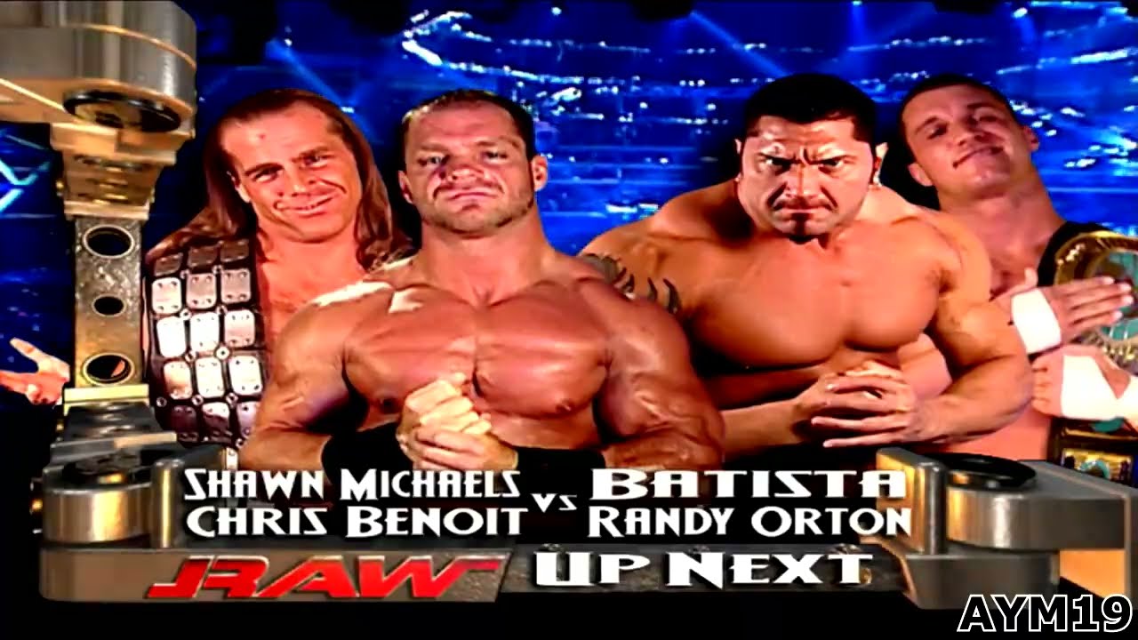 Shawn Michaels & Chris Benoit vs Batista & Randy Orton RAW 3/1/2004 Highlights