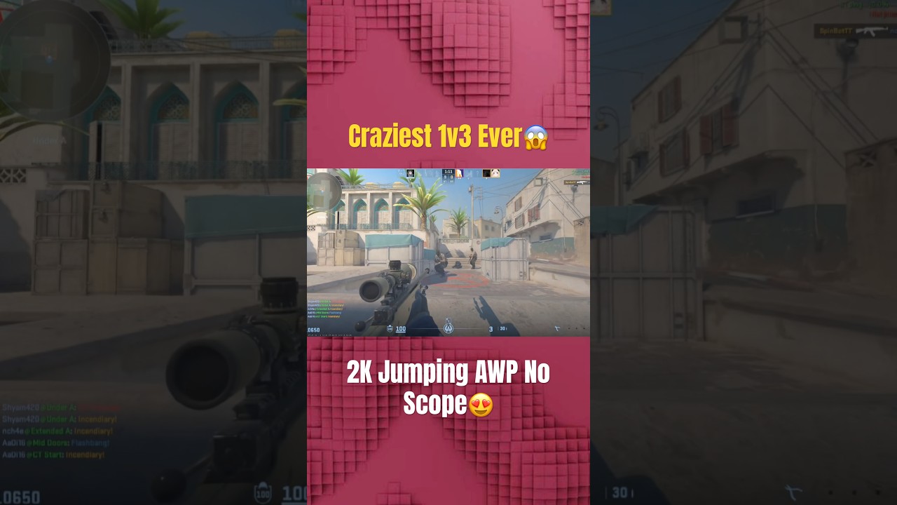 2Kills Jumping AWP No Scope😱 Crazy 1v3😍 #cs2 #csgo #omg #gaming #s1mple #donk #crazy #reaction #op