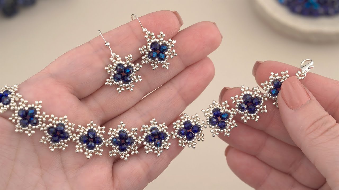 Seed Bead Jewelry Design: Royal Blue Crystal & Silver Beaded Bracelet and Earrings Beading Tutorial!