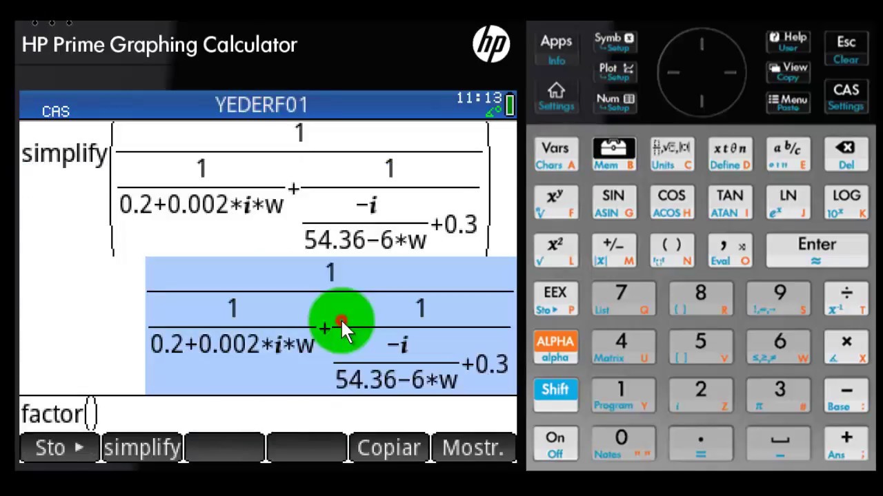 HP PRIME SYMPLIFICAR RESOLVER COMPROBAR ECUACION COMPLEJA