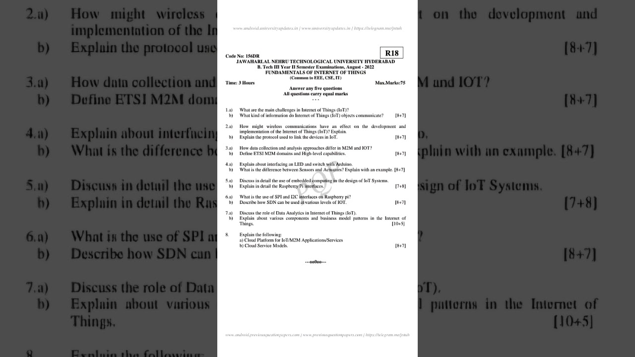 B-TECH JNTUH| R18 | CSE(AI&ML)| FUNDAMENTALS OF INTERNET OF THINGS AUG-2022|QUESTION PAPER