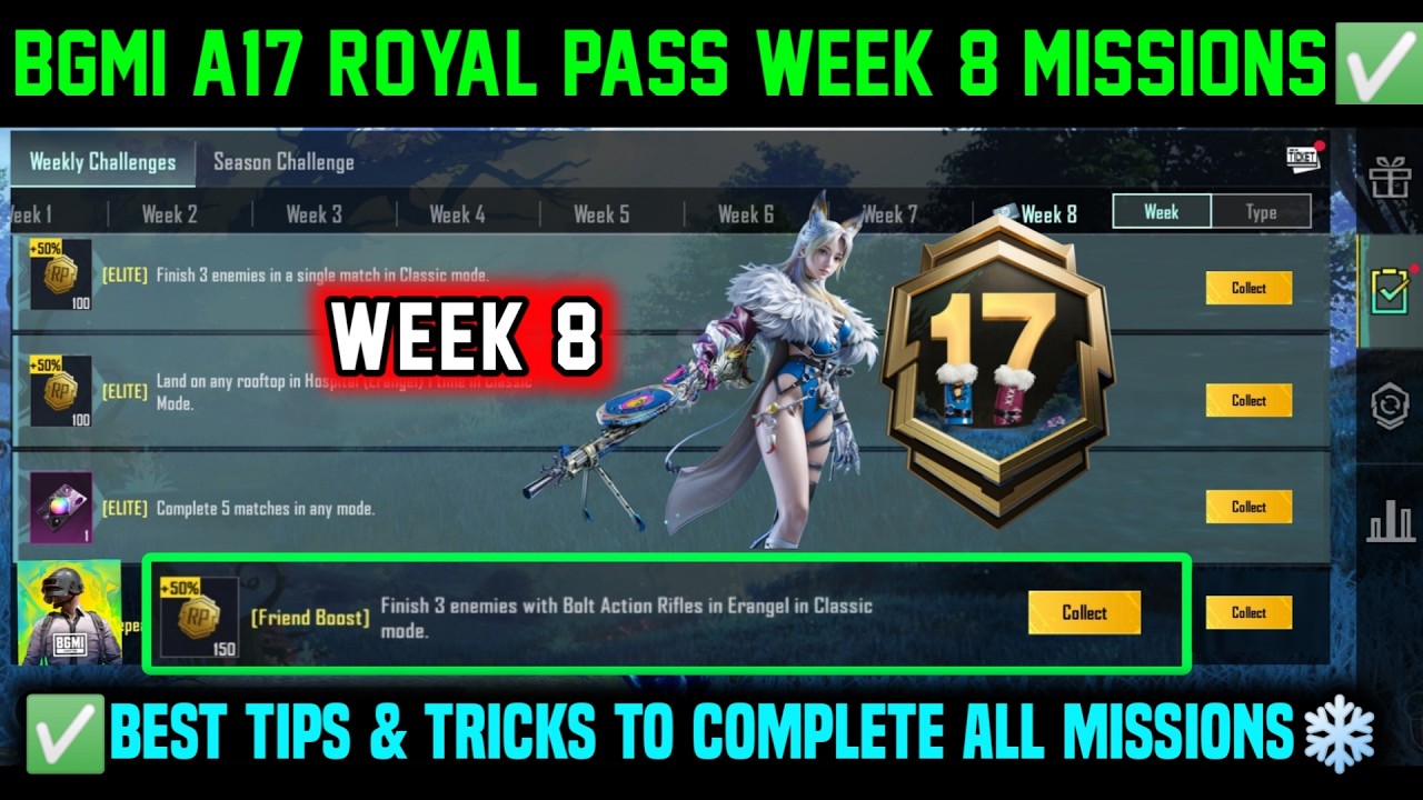 A17 RP WEEK 8 MISSION / BGMI WEEK 8 MISSIONS EXPLAIN / SEASON 27 BGMI A17 ROYAL PASS WEEK 8