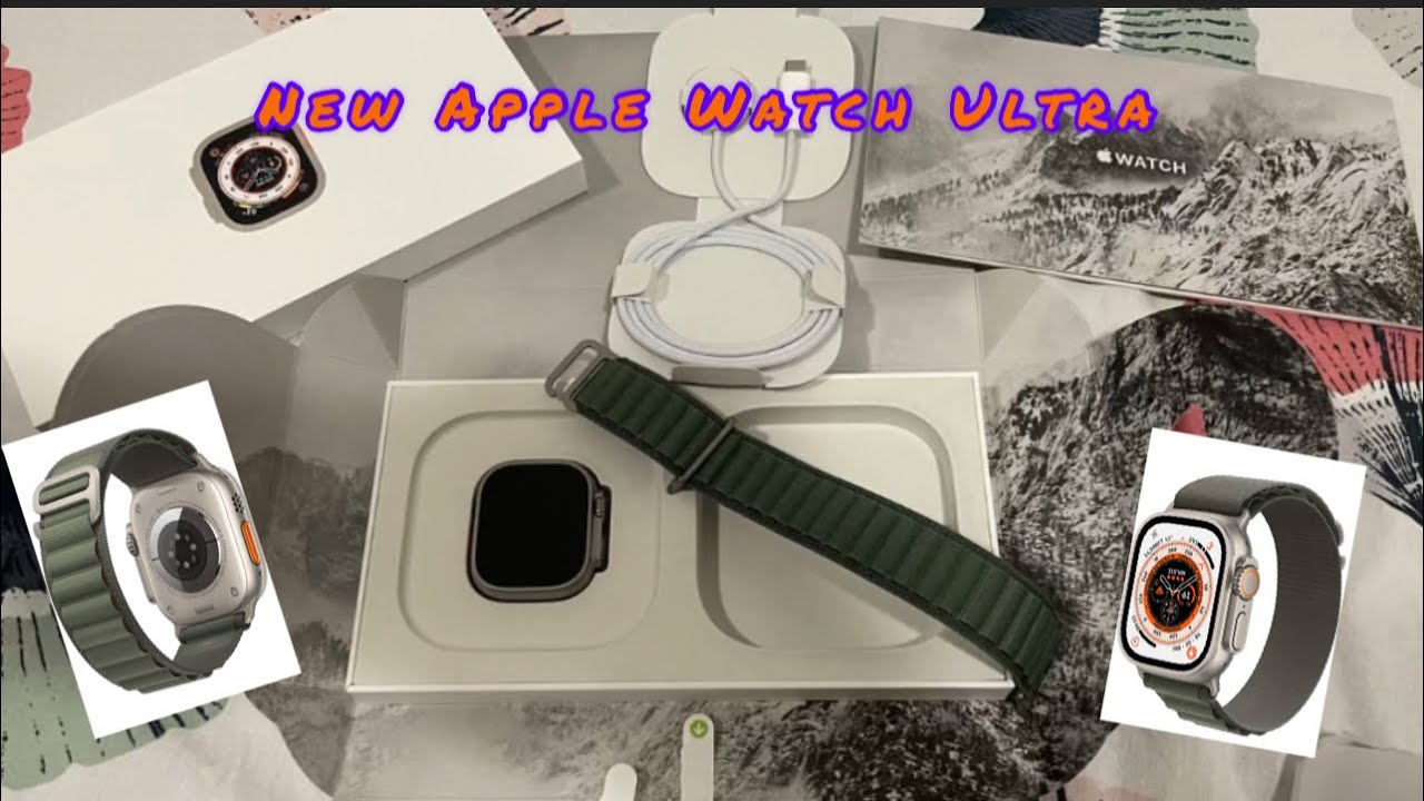 Apple Watch Ultra (GPS + Cellular, 49mm) Smart watch - Titanium Case with Green Alpine Loop.