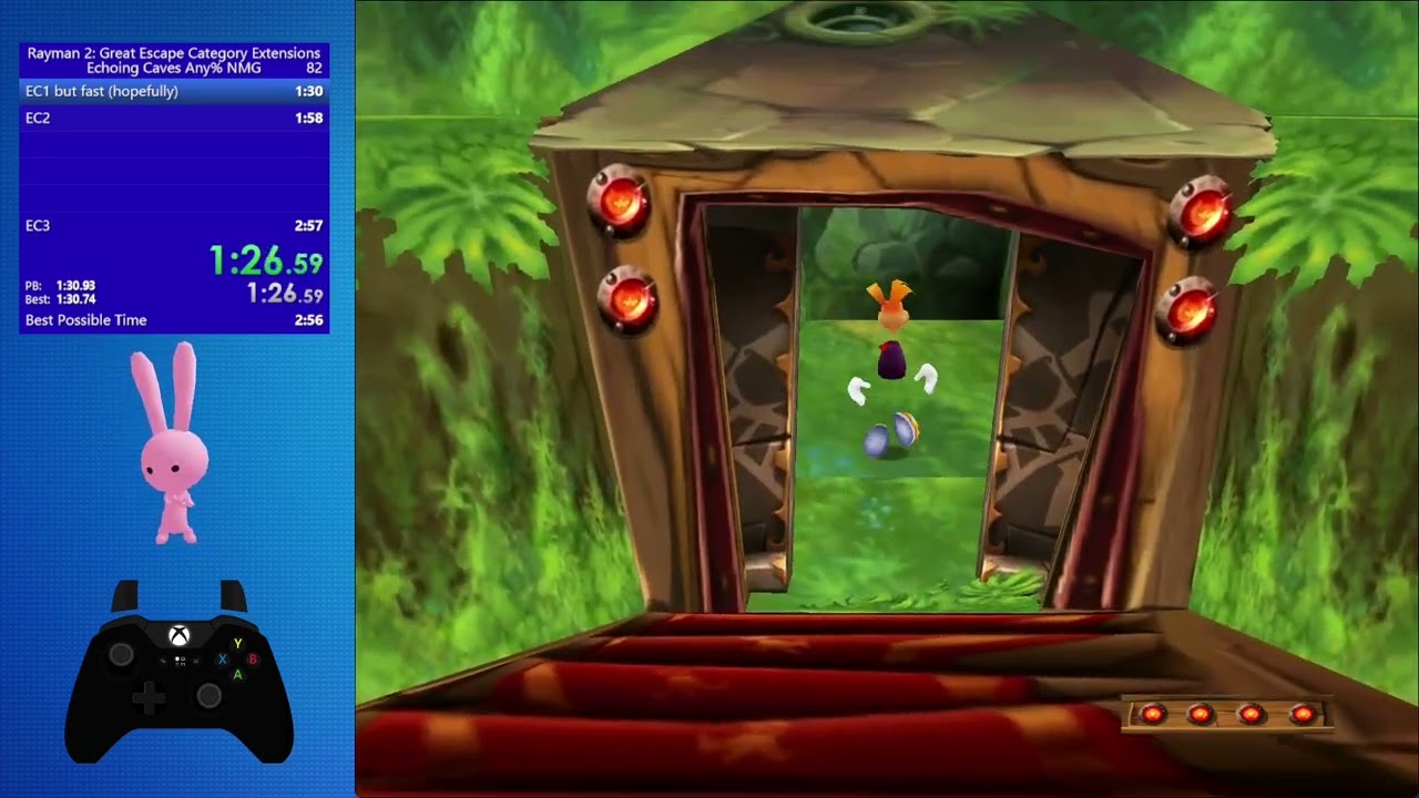Rayman 2: The Great Escape, The Echoing Caves Any% NMG speedrun in 2:55.07 [LRT]
