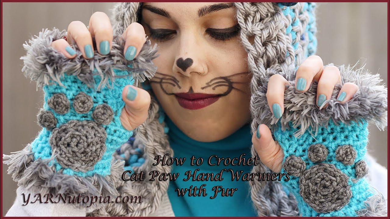How to Crochet Cat Paw Hand Warmers with Fur