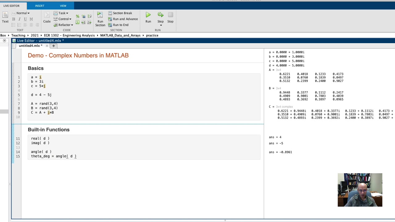 Introduction to Complex Numbers in MATLAB