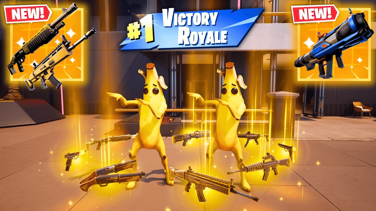 GETTING ALL MYTHIC AND EXOTIC GUNS WITH THE PEELY SKIN IN FORTNITE (Fortnite Chapter 7 Season 1)