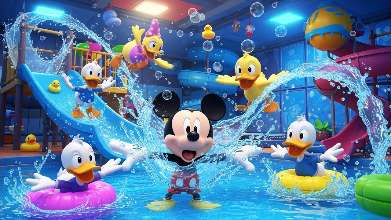 Mickey Mouse and Five Ducks Water Room Adventure!