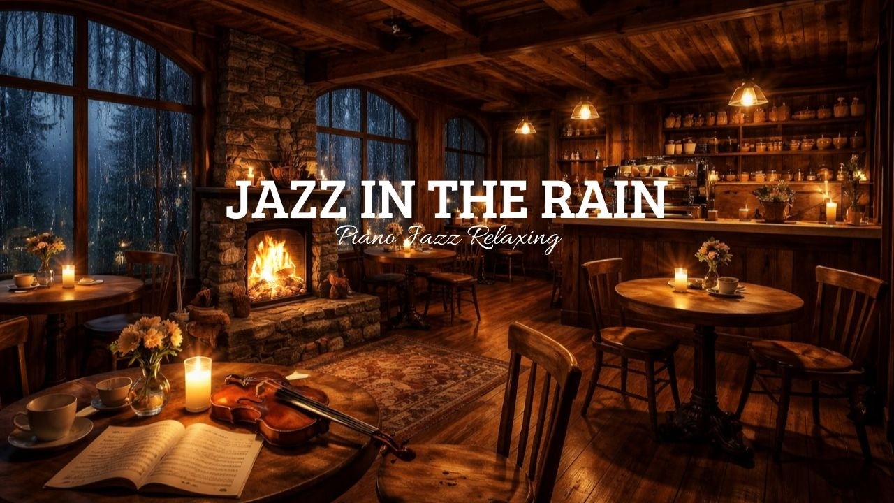 Rainy Night Jazz Café ☕🔥 | Cozy Fireplace Ambience & Relaxing Jazz Music