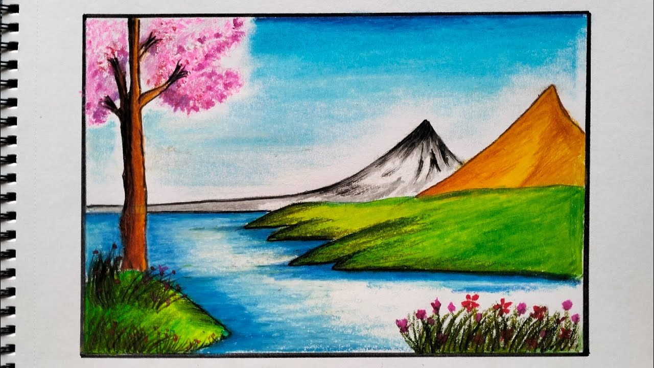 How To Draw Beautiful Mountain Scenery 🏔️#ytvideos #drawing #art 