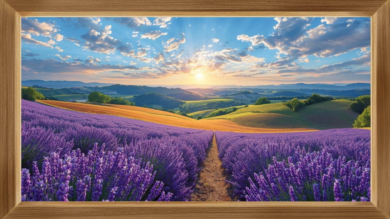 Arte TV Relajante: Campo de Lavanda Encantador Enmarcado | Fondo 4K