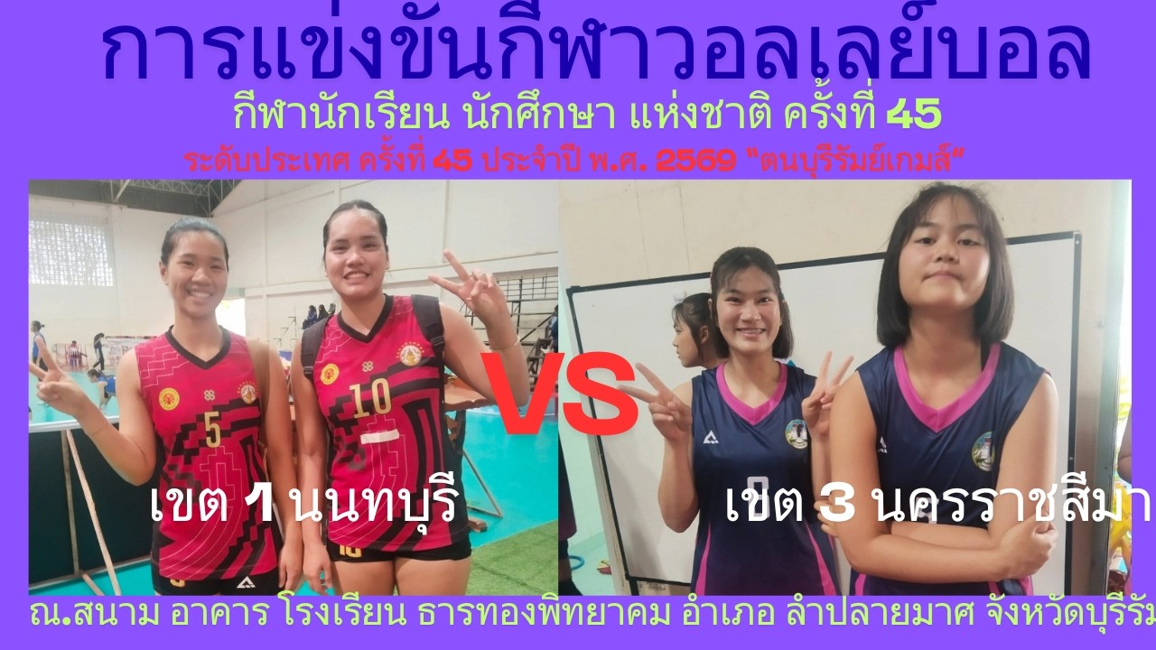 LIVE / จังหวัด นนทบุรี / พบ / จังหวัด นครราชสีมา / #กีฬานักเรียนนักศึกษาแห่งชาติ #วอลเลย์บอลชาย
