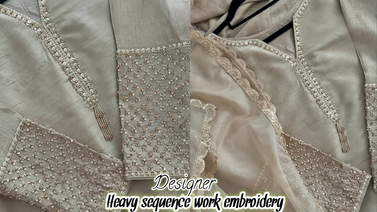 Designer 💫heavy sequence embroidery design🪡😍most beautiful✨pakistani outfit cutting and stitching
