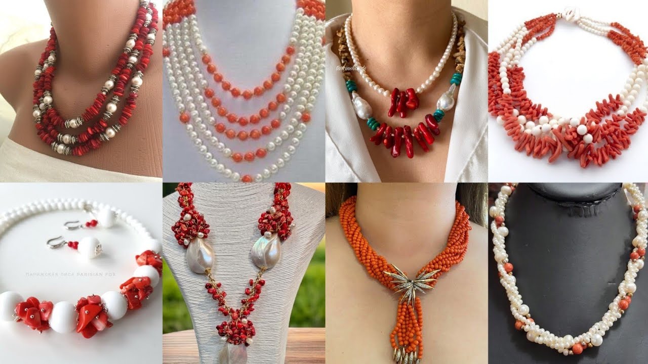 Роскошные 🤩коралловые и белые жемчужины в ожерельях – ювелирное совершенство