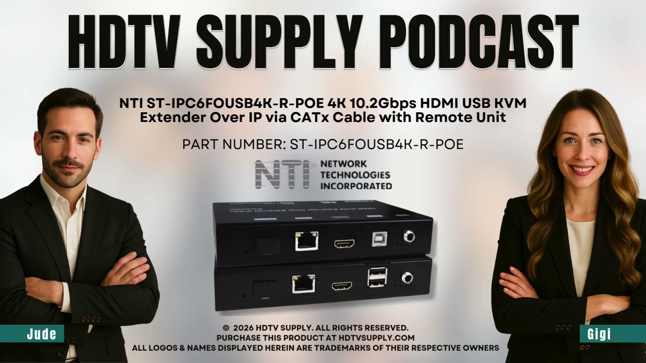 NTI ST-IPC6FOUSB4K-R-POE 4K 10.2Gbps HDMI USB KVM Extender Over IP via CATx Cable with Remote Unit