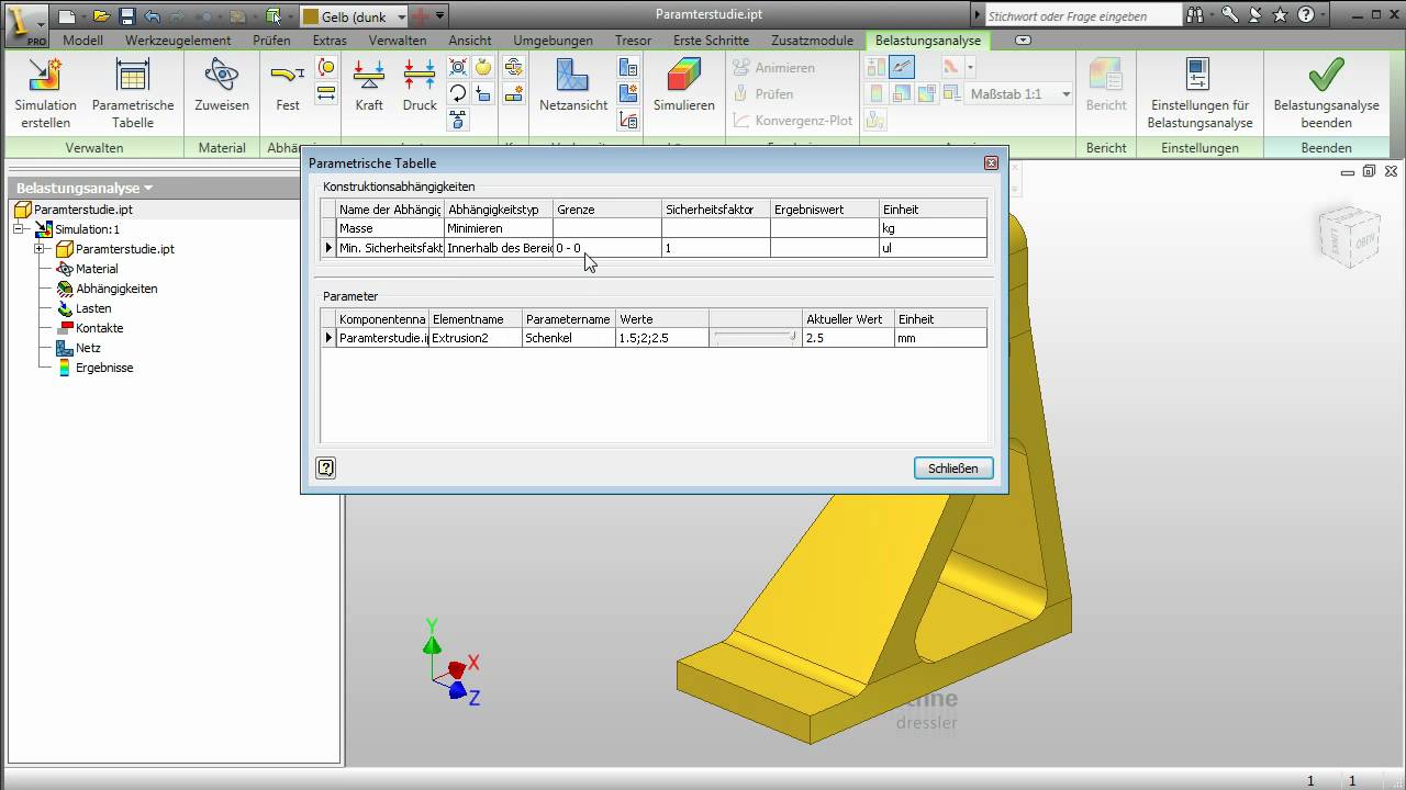 Autodesk Inventor 2010: Parameterstudie FEM Berechnung
