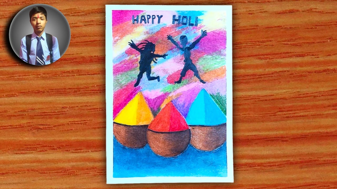 Easy Holi Special Drawing for Beginners Holi Poster Drawing With Oil Pastel of Holi Festival Drawing