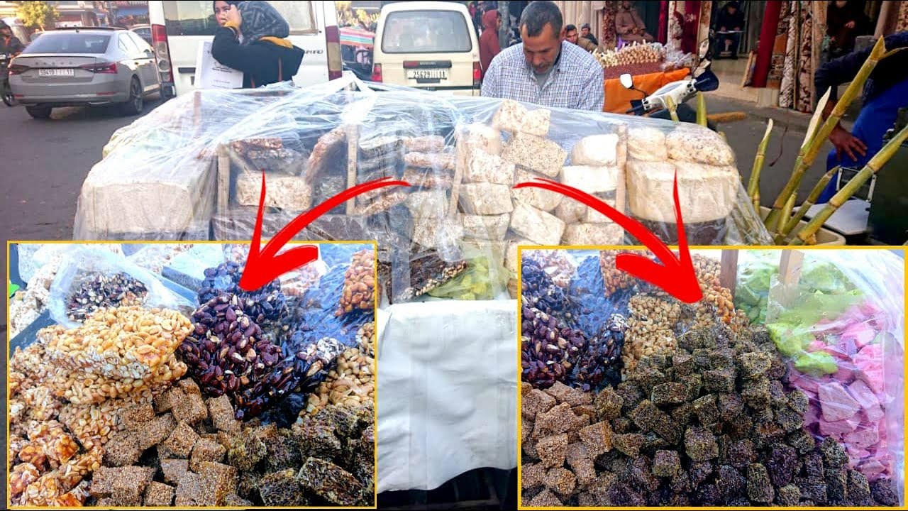 أحسن و أكبر طابلة في سوق القريعة ديال جميع أنواع (النوجا) بالأثمنة. Moroccan_Street_food#