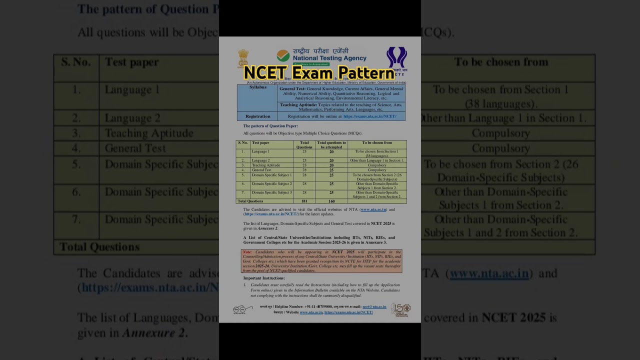 NCET Exam Pattern 2025 📌 #bscbed #iitjourney #educationalchannel #contentcreator #trending #ytshorts