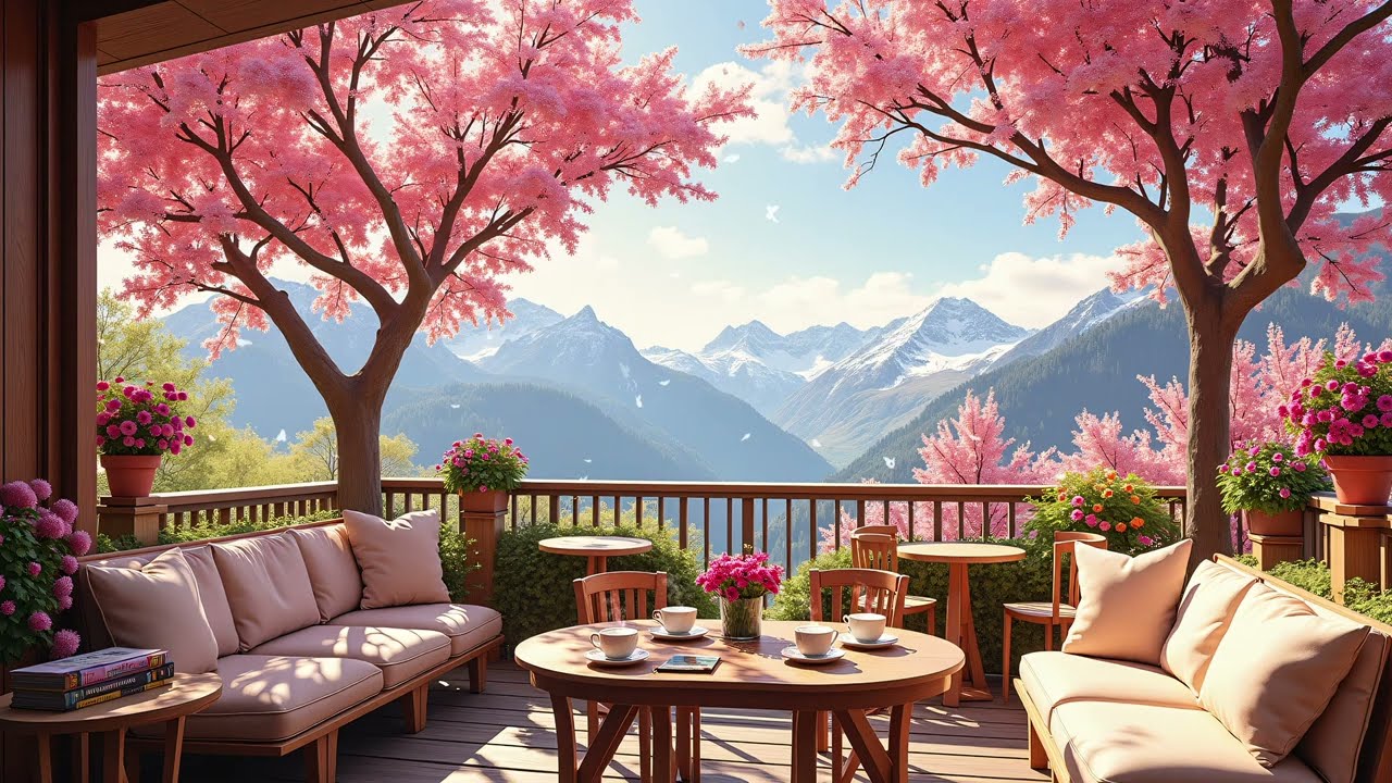 Springtime Coffee and Enigmatic Jazz 🌸 Cozy Outdoor Coffee Shop with Soft Jazz Tunes for Relaxation