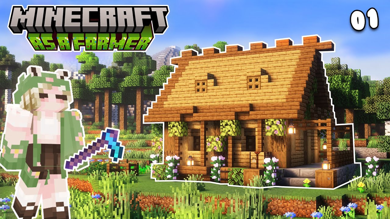 NEW WORLD! I built a Cozy Farmhouse Starter Home 🌱 Minecraft as a Farmer Miniseries | EP 1