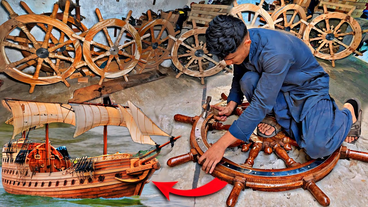Crafting a Magnificent Wooden Ship Steering Wheel | Masterpiece by Skilled Pakistani Artisans