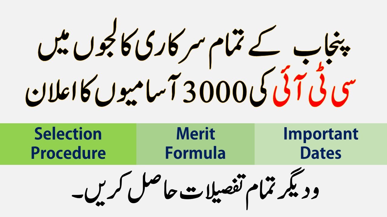 CTI Jobs 2021 in Govt. Colleges of Punjab ||CTI Jobs Merit Formula || CTI Criteria