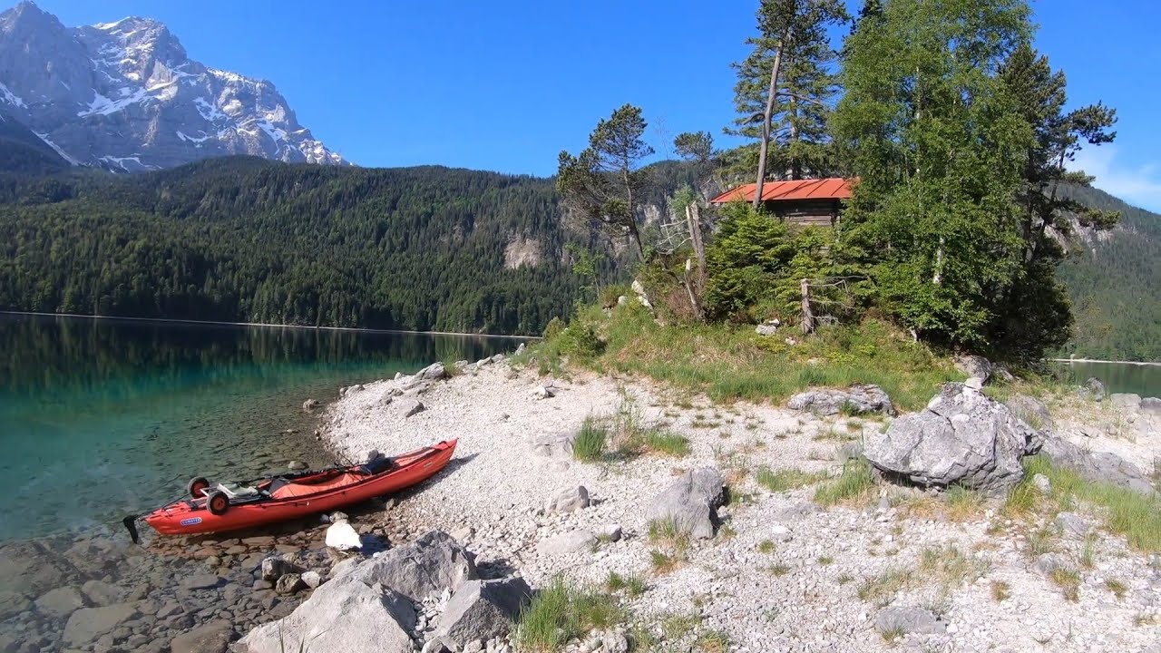Eibsee die Deutsche Karibik in Bayern 4K Kajaktour und Rundkurs vom Wasser aus. Bavaria Top Places !