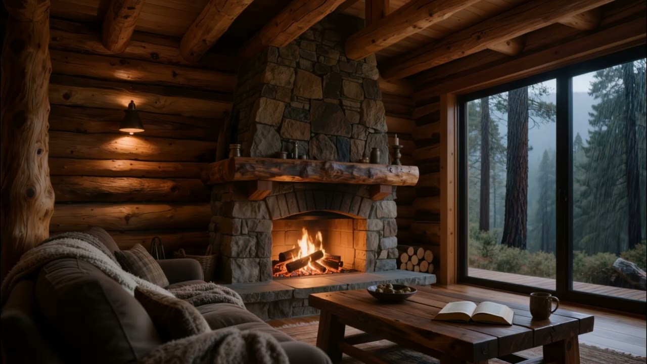 Rainy Day Fireplace Indoors 🔥🌧️ 4K | 8 Hours of Cozy Rain & Crackling Fire for Sleep