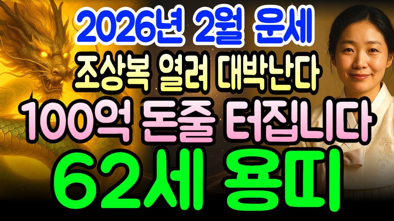 갑진년생 용띠 62세 1964년생 2026년 병오년 2월 운세 복권보다 강력! 재물 터지고 부자 DNA 깨어나는 한 달, 용띠 천금 쓸어담는 황금기 놓치면 후회합니다.