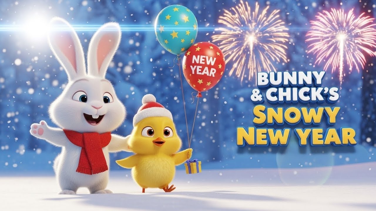 Bunny & Chick’s Snowy New Year Party! 🎆❄️🐰🐤 | Magical Winter Cartoon for Kids#bunny #cartoon #baby