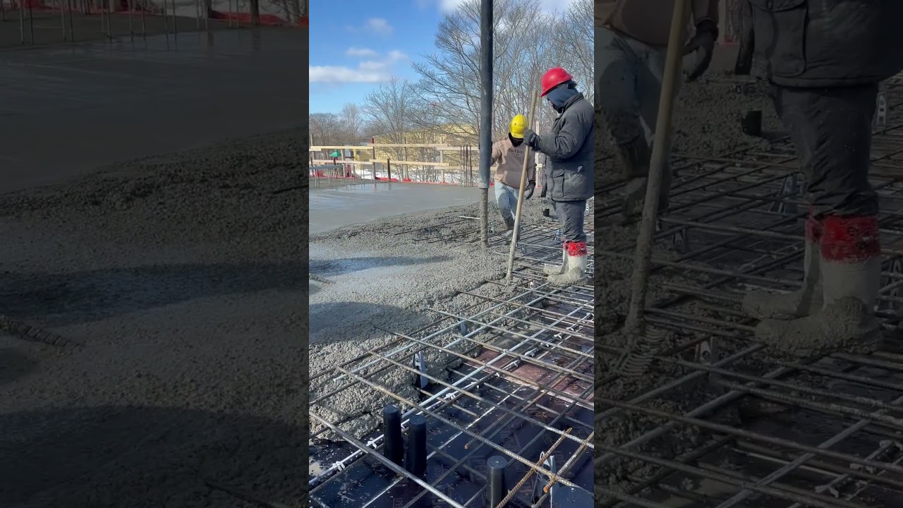 Pouring another concrete slab in winter #construction #winter #satisfying