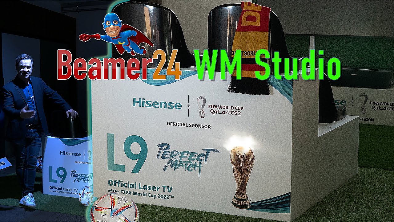 WM Studio Qatar 2022 bei Beamer24, Stadionatmosph&auml;re live erleben mit Hisense LaserTV 100L9G-D12