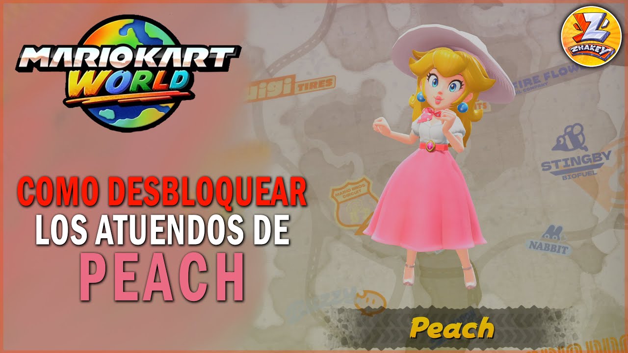 Todos los atuendos de PEACH en Mario Kart World - Como desbloquear todos los trajes / Skins