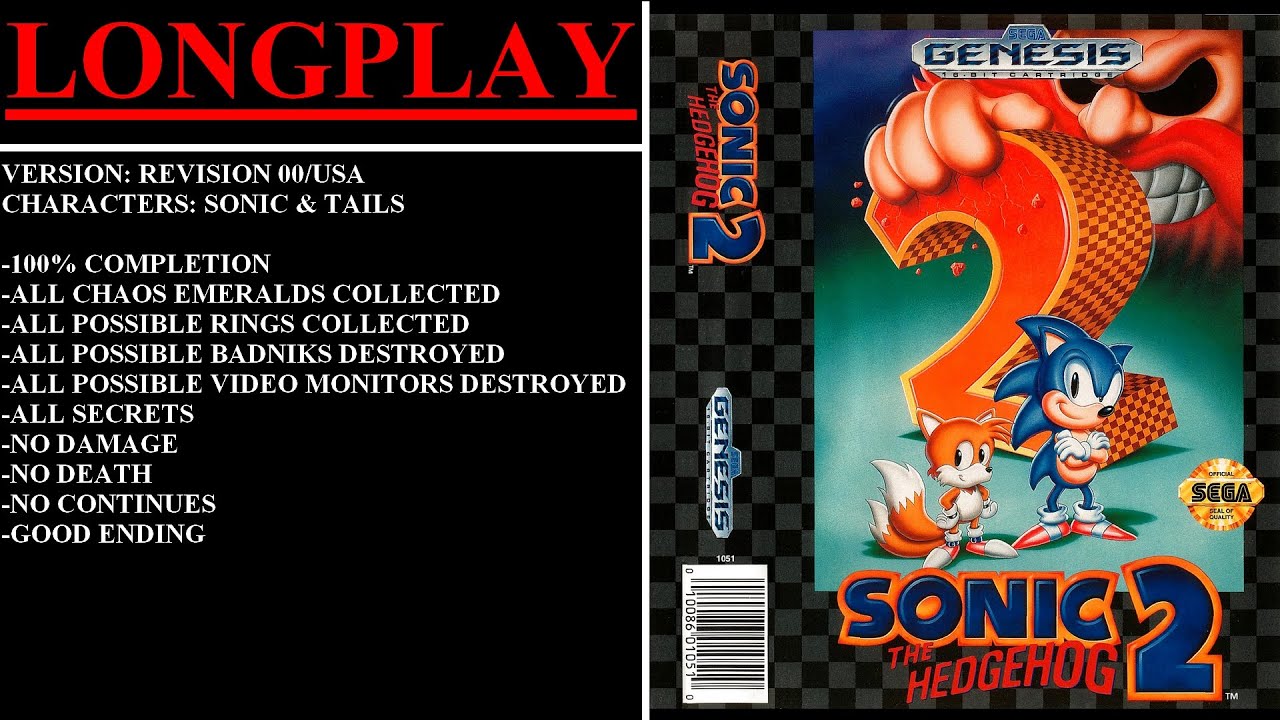 Sonic the Hedgehog 2 [Rev 00/USA] (Sega Genesis) - (Longplay - Sonic & Tails | 100% Completion)