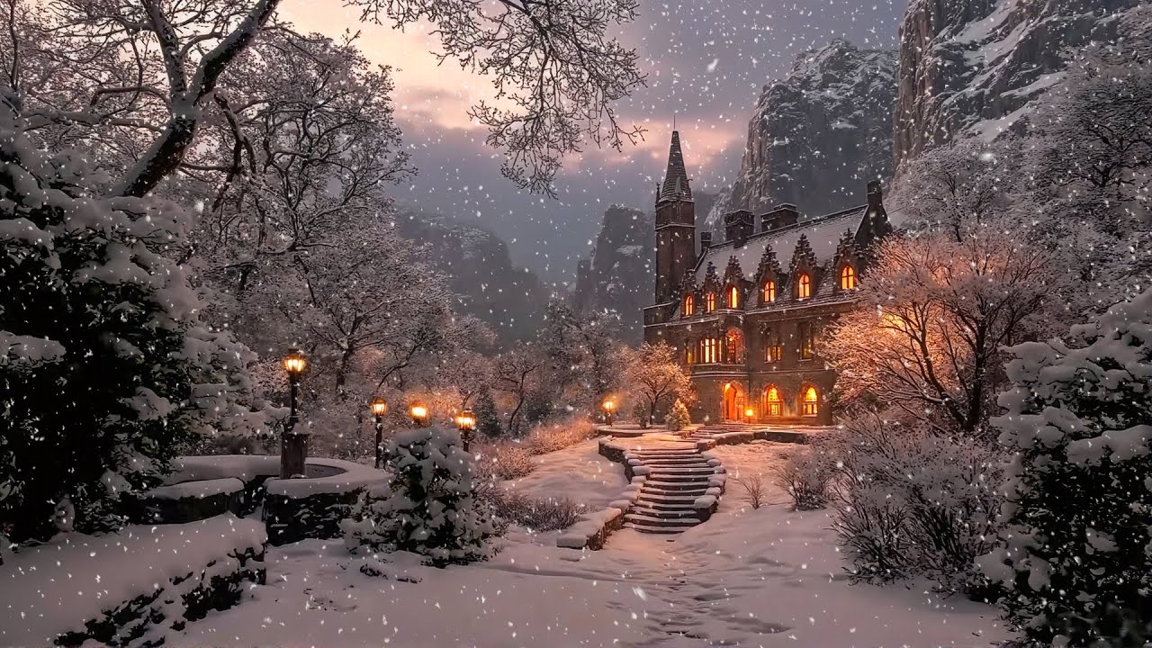 Relaxing Piano at a Quiet Snowy Gothic Castle for Winter Focus | Scholarly Dark Academia