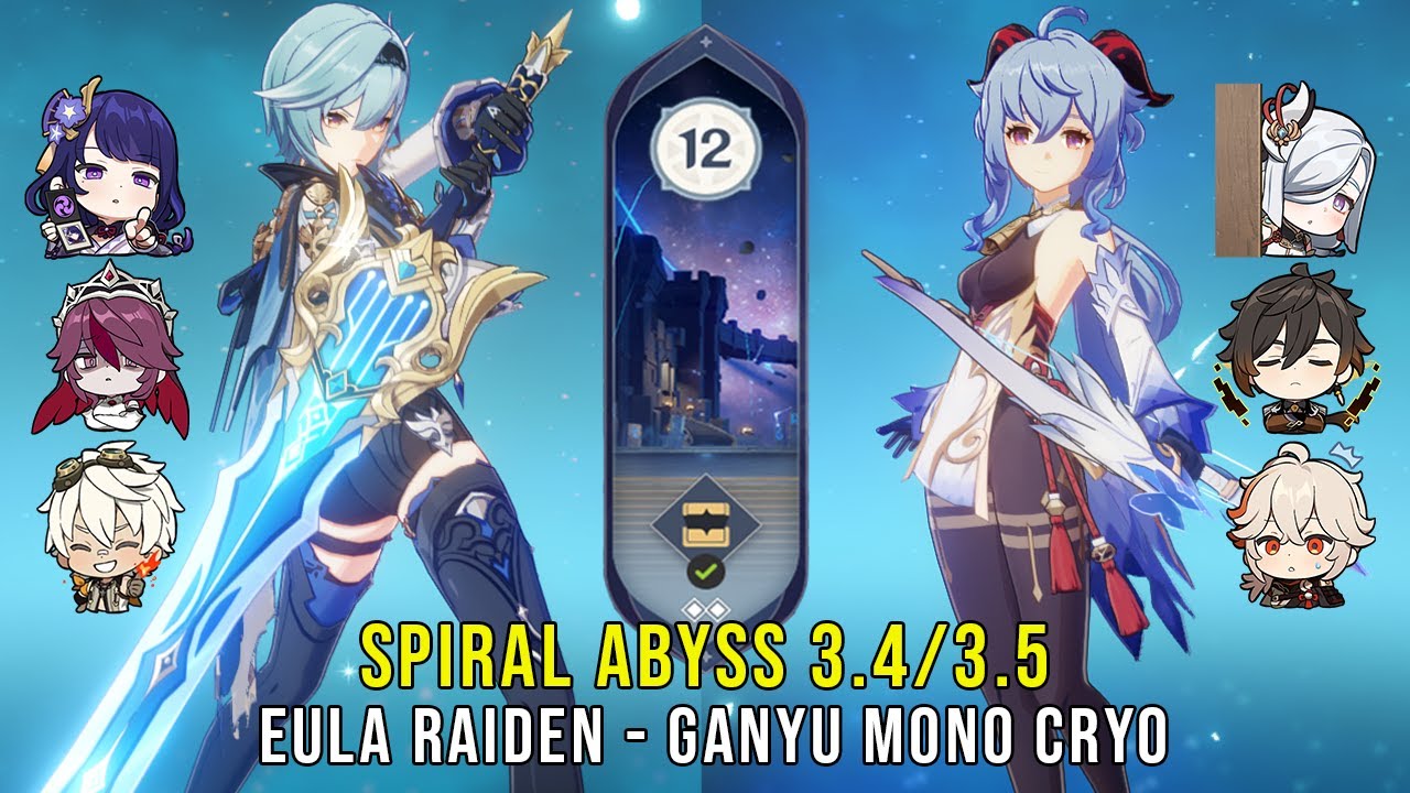 C0 Eula Raiden and C0 Ganyu Mono Cryo - Genshin Impact Abyss 3.4 3.5 - Floor 12 9 Stars