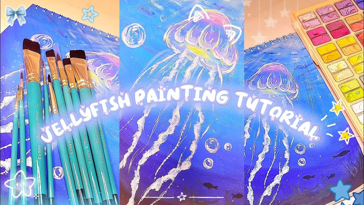 Jellyfish painting tutorial for beginners 💙🪼step by step 🫰🏻💅🏻 #art 