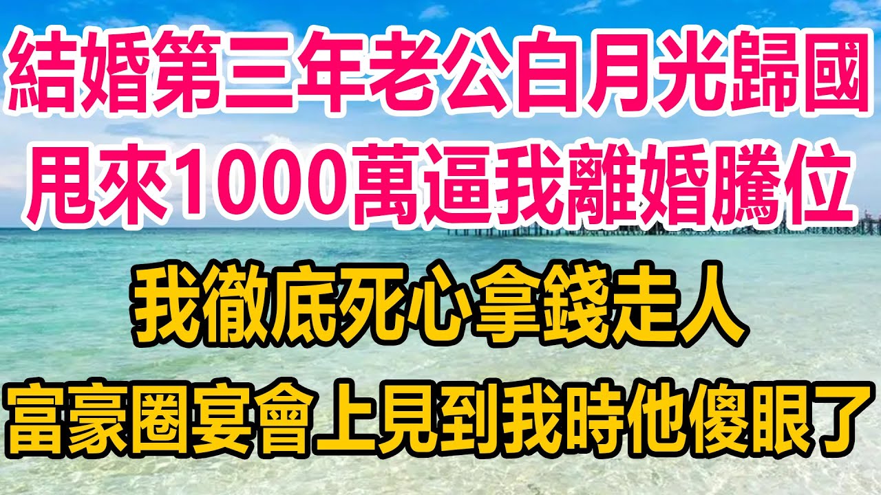 結婚第三年老公白月光歸國，甩來1000萬逼我離婚騰位，我徹底死心毫不猶豫拿錢走人，一年後富豪圈宴會見到我時，他傻眼了#情感故事   #婚姻 #故事 #爽文 #爽文完结