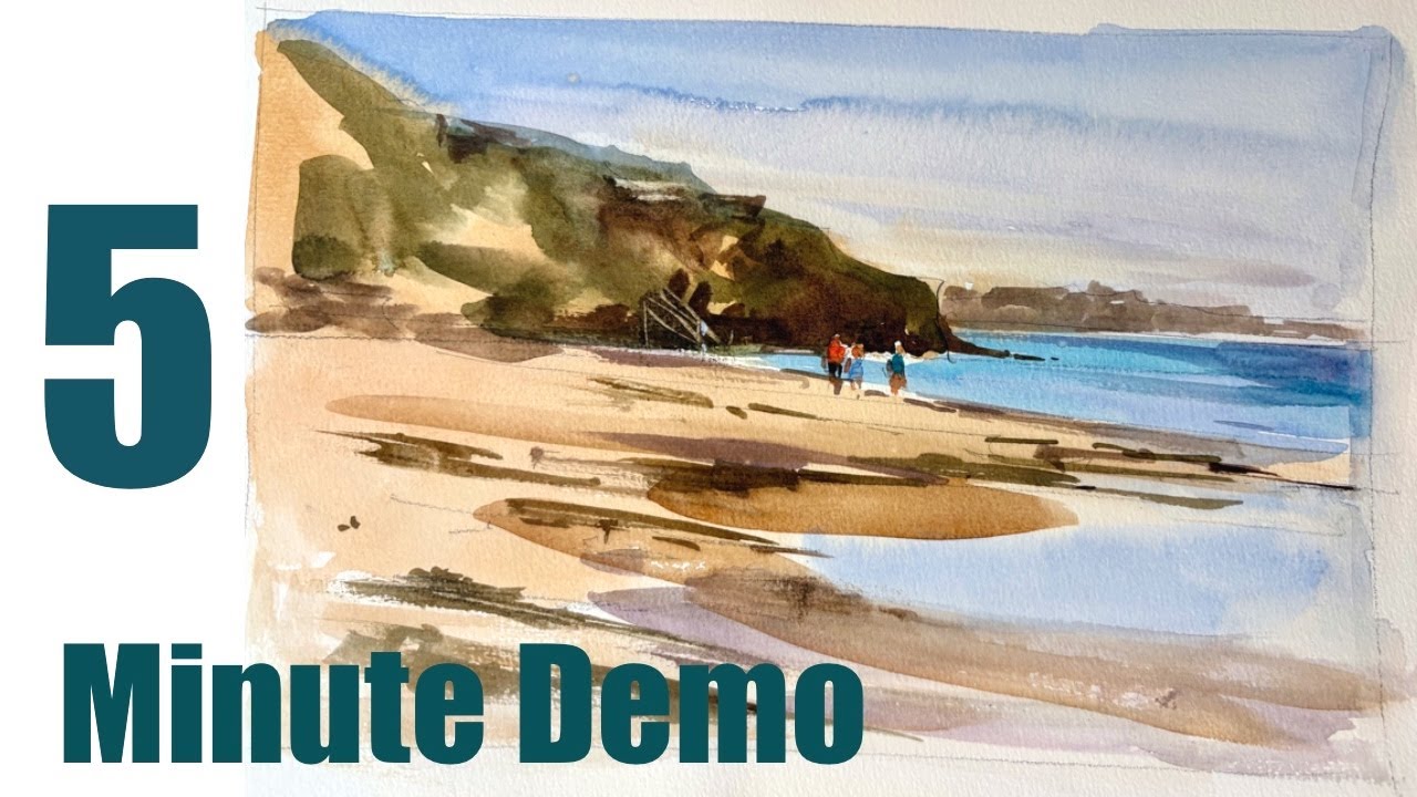 painting a beach in watercolor - 5 minute demo